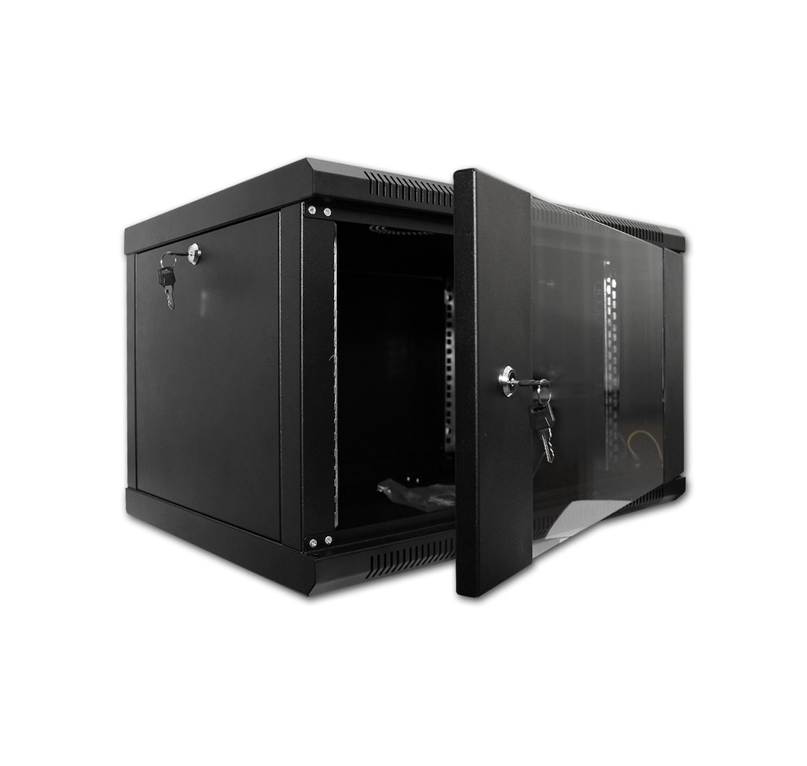 FIBERM Szafa RACK 19`` stojąca 22U głębokość 600mm czarna drzwi szklane