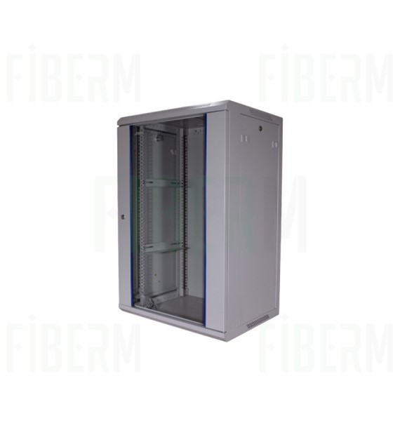 FIBERM Hanging Rack Cabinet 19  18U depth 600mm, grey, glass door