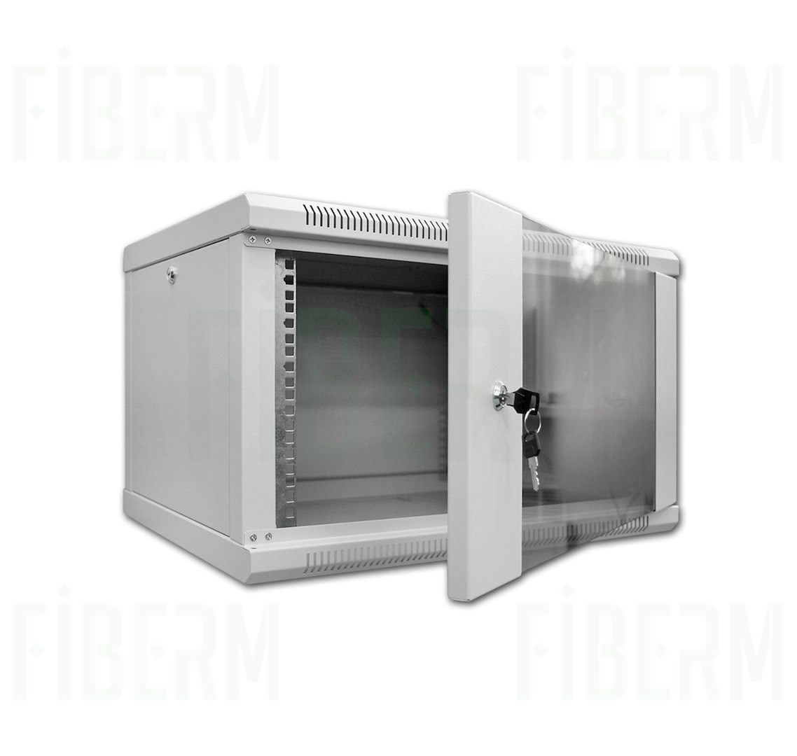 FIBERM Κρεμαστό Ντουλάπι Ραφί 19'' 9U 450mm Βάθος Γκρι Γυαλιστερή Πόρτα