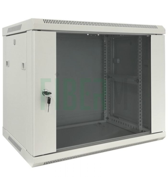 FIBERM Szafa RACK 19` wisząca 9U głębokość 600mm szara drzwi szklane