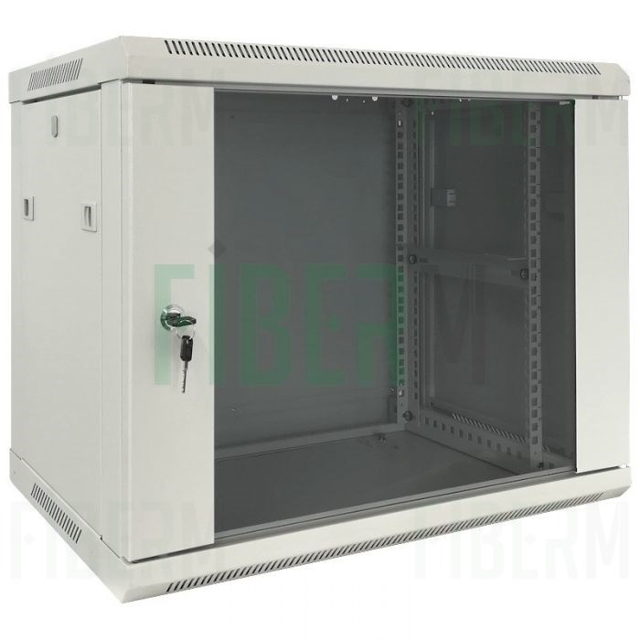 FIBERM Κρεμαστό Ντουλάπι Ραφί 19'' 9U 600mm Βάθος Γκρι Γυαλιστερή Πόρτα