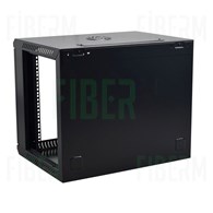 19'' Nástěnná skříň 9U 600mm Černá Kovové dveře + Zámky pro boční dveře