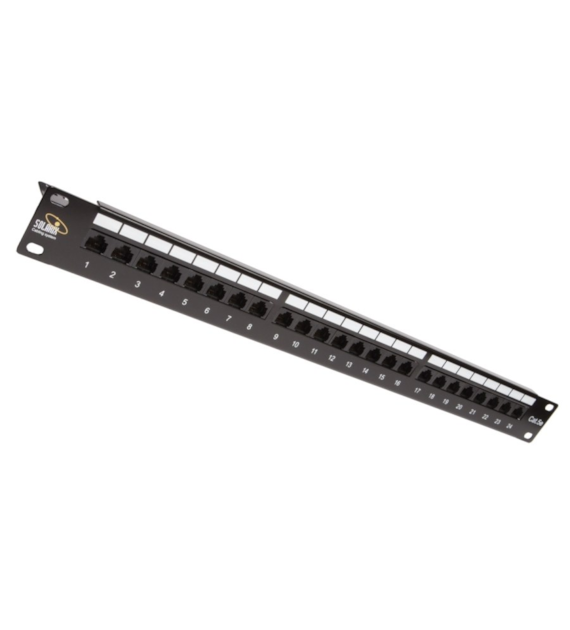 SOLARIX Patch Panel 24 x RJ45 CAT5E UTP z listwą wspornikową czarny 1U SX24L-5E-UTP-BK