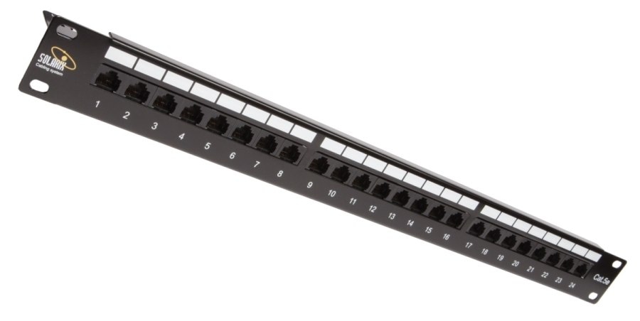 SOLARIX Patch Panel 24 x RJ45 CAT5E UTP z listwą wspornikową czarny 1U SX24L-5E-UTP-BK