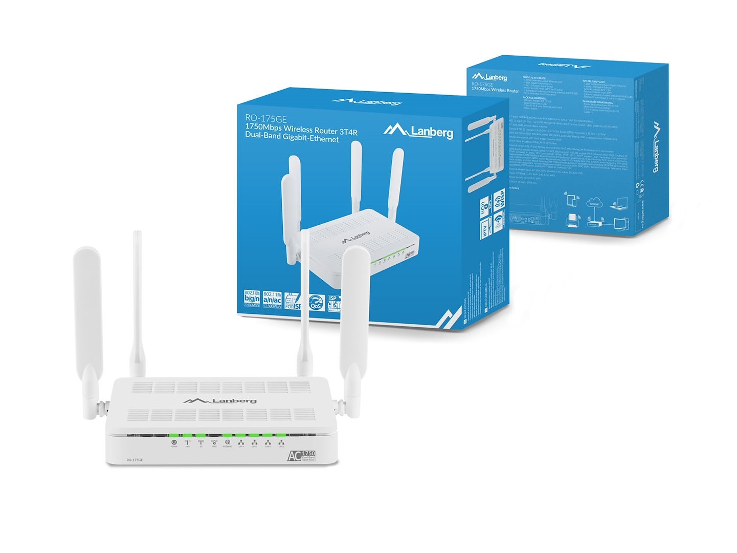 LANBERG RO-175GE Router WiFi AC1750 1x WAN 4x LAN 4x Antena Dual Band IPTV