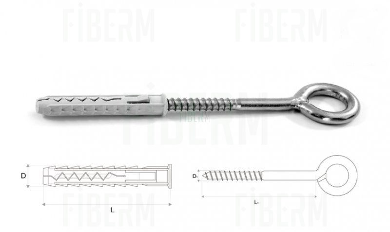 Tornillo expansor FIBERM con gancho de ojo 14 x 230