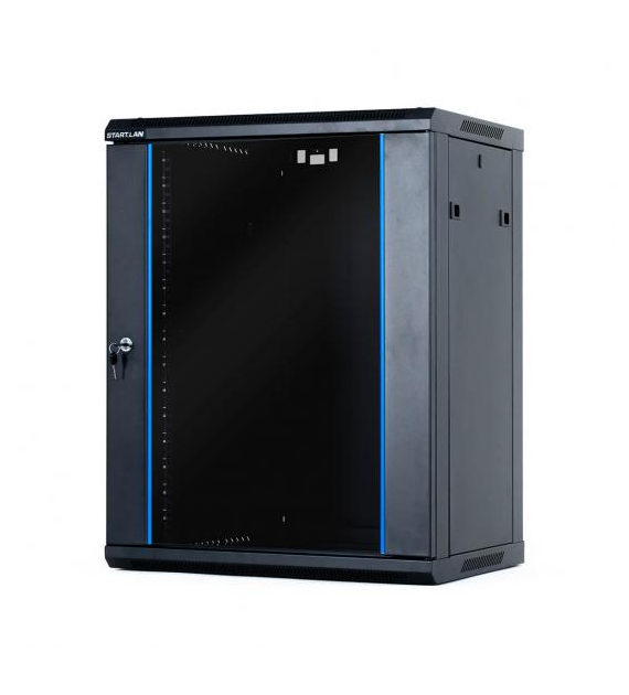 STARTLAN Szafa RACK 19` wisząco/stojąca z nóżkami 15U głębokość 600mm czarna drzwi szklane