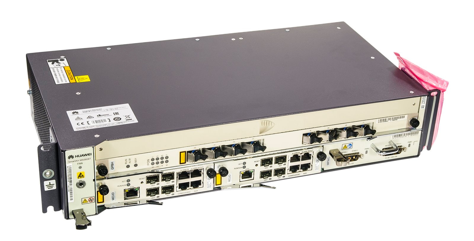 Huawei MA5608T OLT 10GE, Zasilanie DC, 1x MCUD1, 1x MPWC w zestawie z kartą GPFD 16x C+
