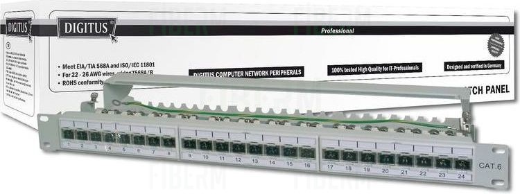DIGITUS Patch Panel 24 x RJ45 CAT6 S/FTP z nosilno palico sivo 1U DN-91624S
