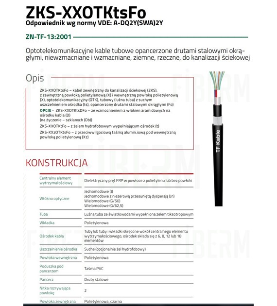 TELEFONIKA Kabel światłowodowy ZKS-XXOTKtsDFo 72J (6x12). tuba 2,4mm, średnica 14,4mm