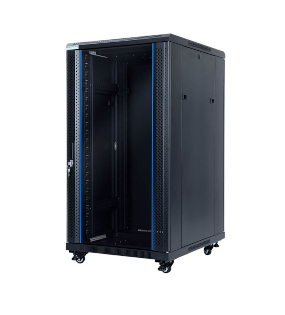STARTLAN Szafa RACK 19` stojąca 22U głębokość 800mm czarna drzwi szklane, 4x wentylator