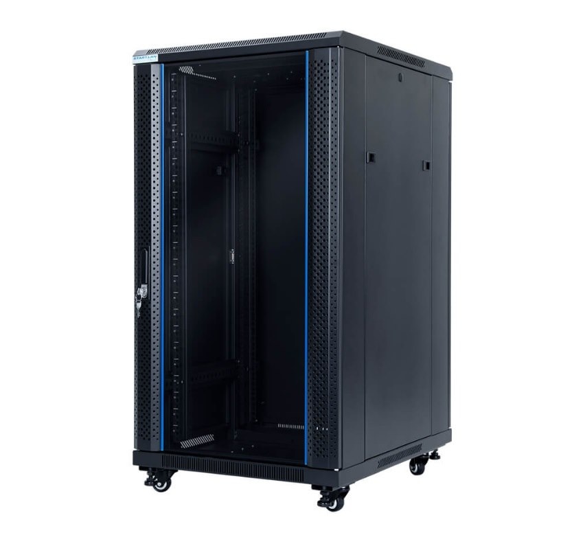 STARTLAN Szafa RACK 19` stojąca 22U głębokość 800mm czarna drzwi szklane, 4x wentylator