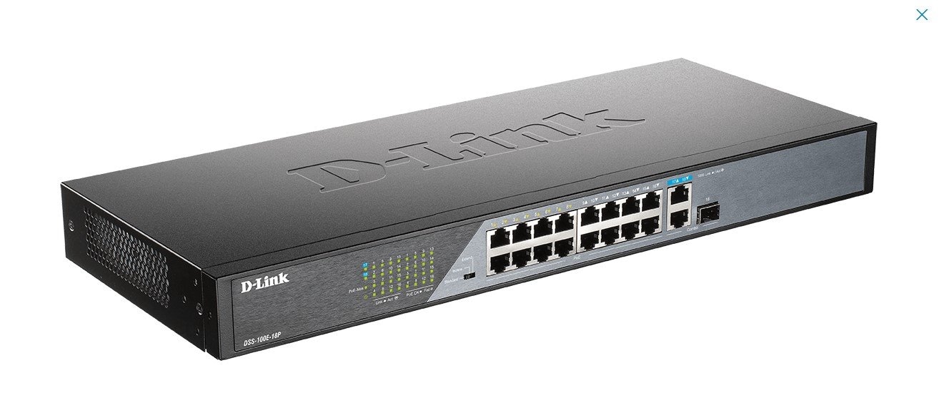 D-LINK DSS-100E-18P Switch Niezarządzalny PoE 16x 10/100, 1x 10/100/1000, 1x SFP