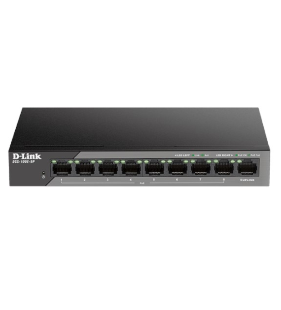 D-LINK DSS-100E-9P Switch Niezarządzalny PoE 8x 10/100, 1x 10/100/1000