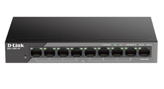 D-LINK DSS-100E-9P Switch Niezarządzalny PoE 8x 10/100, 1x 10/100/1000