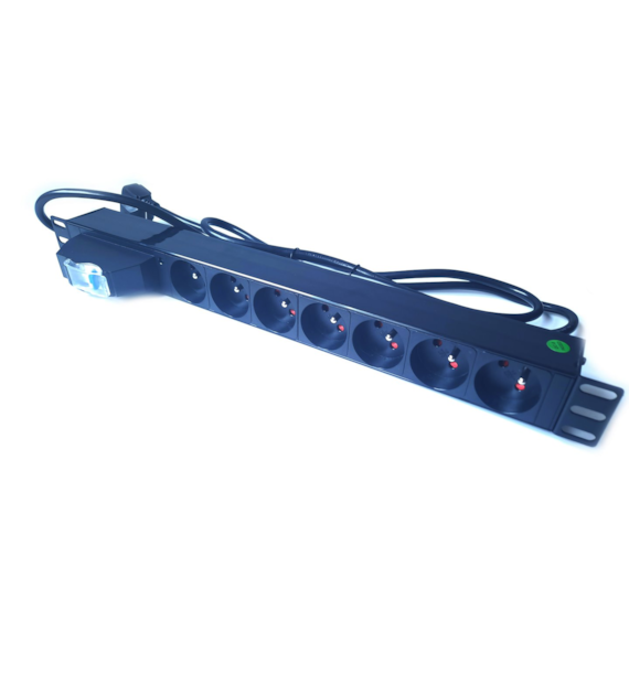 Listwa zasilająca 7 portowa 1,8m z bezpiecznikiem C16 obudowa ALU RACK 19''