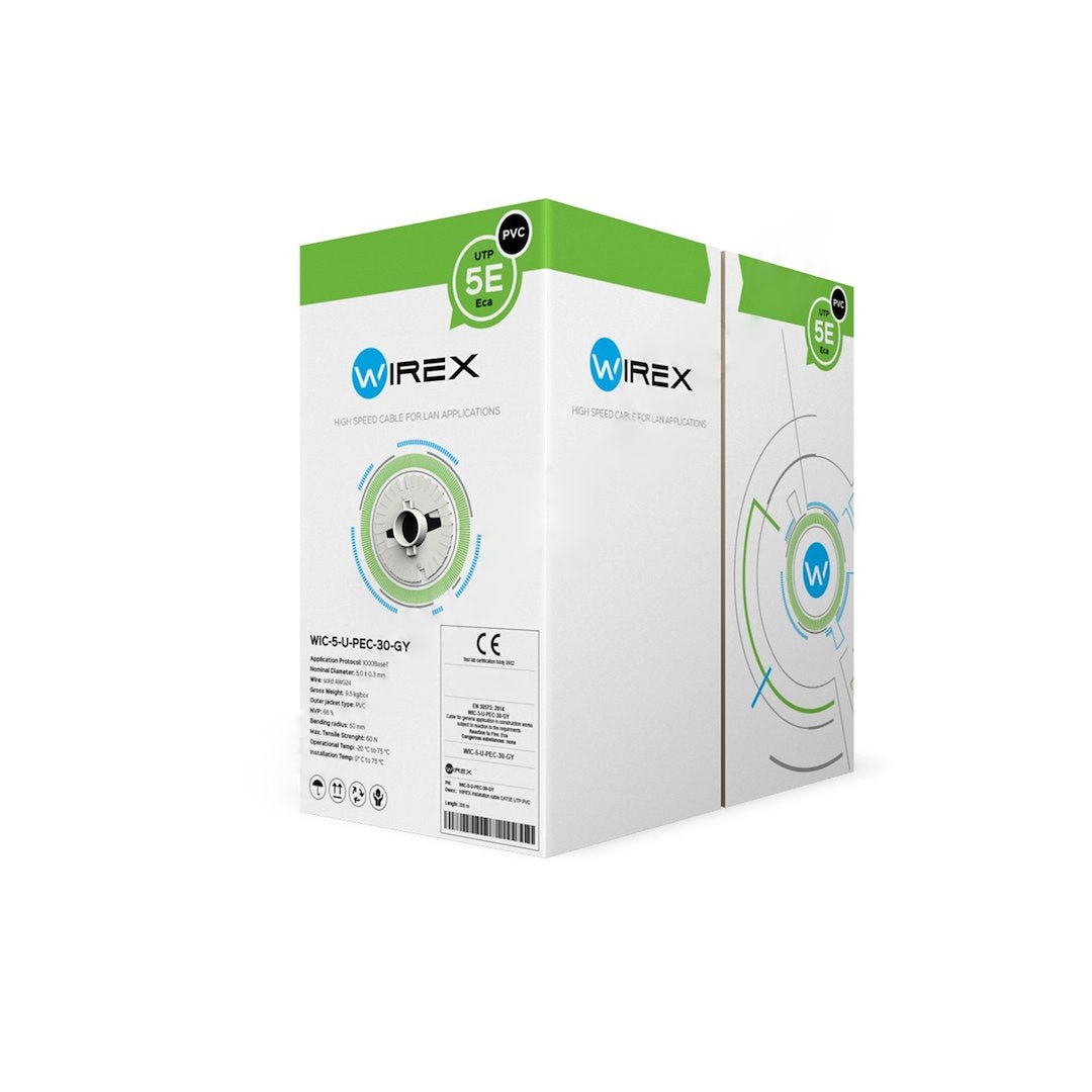 WIREX Kabel instalacyjny U/UTP CAT5E PVC Eca pudełko 305metrów WIC-5-U-PEC-30-GY