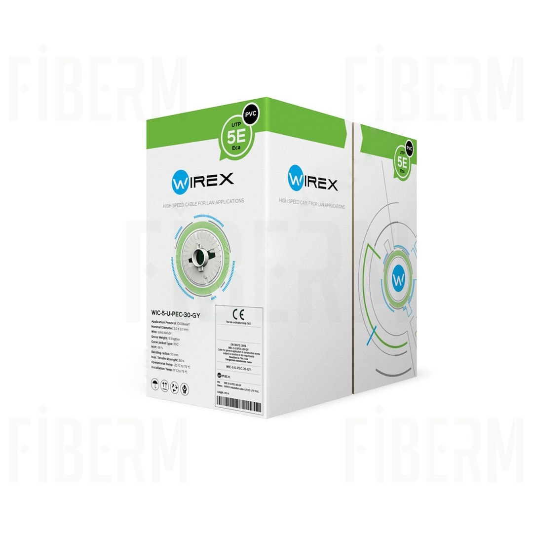 Καλώδιο Εγκατάστασης WIREX U/UTP CAT5E PVC Eca 305 μέτρα WIC-5-U-PEC-30-GY