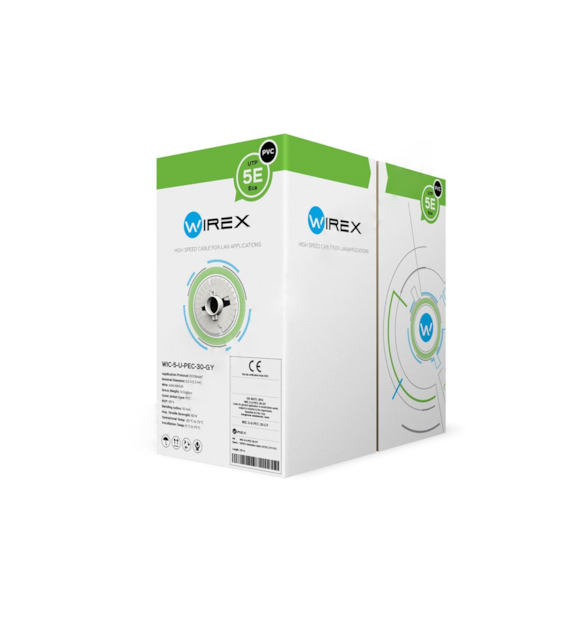 WIREX Kabel instalacyjny U/UTP CAT5E PVC Eca pudełko 500metrów WIC-5-U-PEC-50B-GY