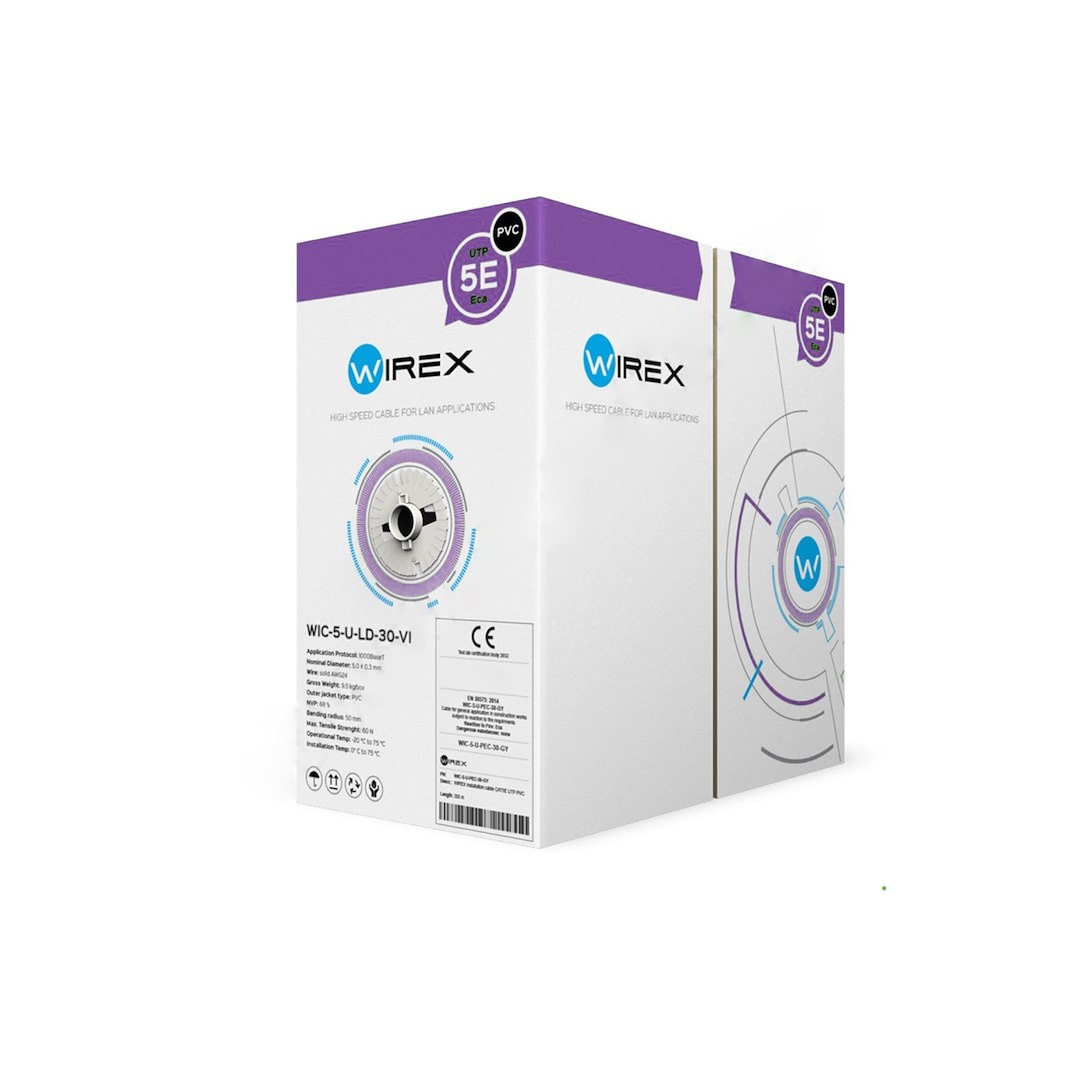 WIREX Kabel instalacyjny U/UTP CAT5E LSOH / Dca pudełko 305metrów WIC-5-U-LD-30-VI