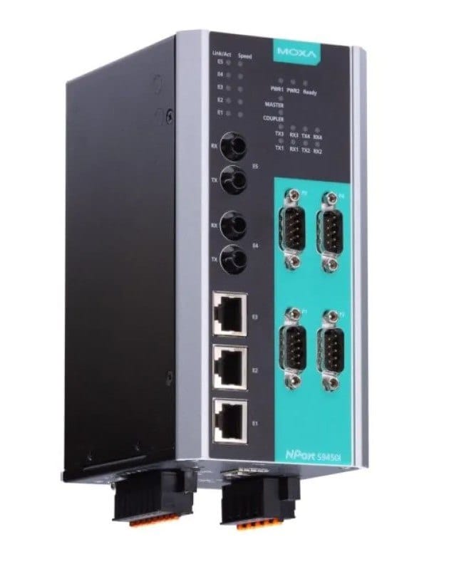 MOXA NPORT S9450I-2S-SC-WV-T Serwer 4 portów szregowych, switch zarządzalny3x Ethernet, 2x światłowód SS, zasilanie 24/48VDC