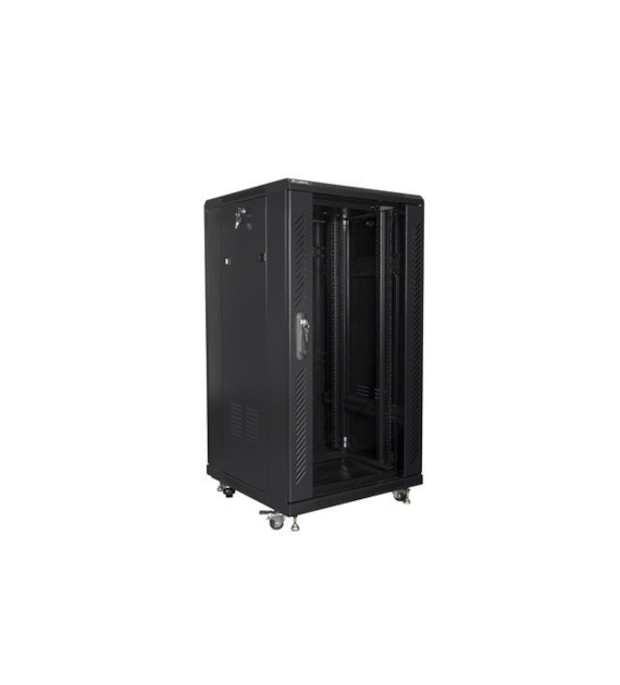 FIBERM  Szafa RACK 19` wisząca 18U głębokość 450mm czarna drzwi szklane