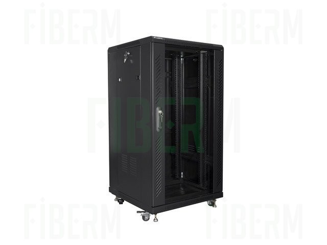 FIBERM Hanging RACK Cabinet 19` 18U Depth 450mm Black Glass Door