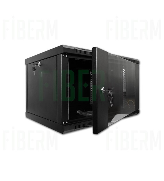 FIBERM Szafa RACK 19` wisząca 4U głębokość 450mm czarna drzwi szklane