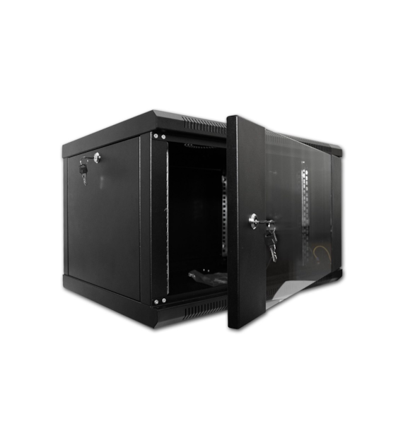 FIBERM Szafa RACK 19` wisząca 4U głębokość 450mm czarna drzwi szklane