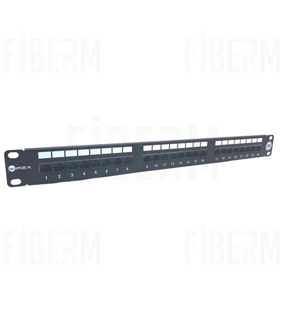 WIREX CAT5E UTP Patch Panel 24x RJ45 1U Black with support bar WPP-5-U-24-1-BL