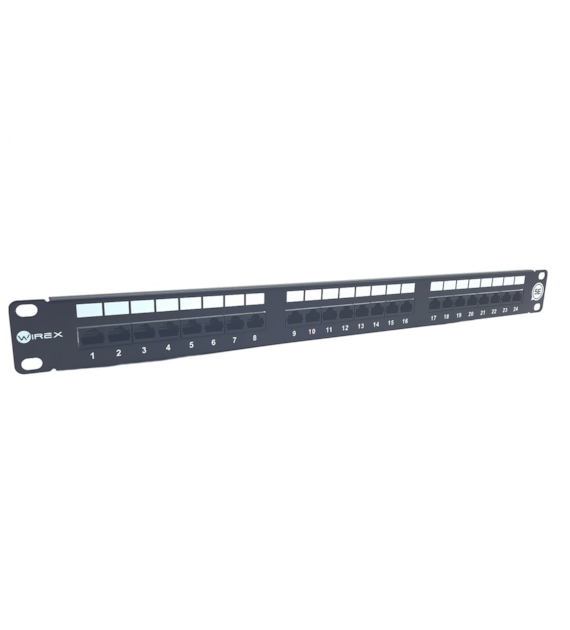 WIREX Patch Panel CAT5E UTP 24x RJ45 1U czarny z listwą wsporczą WPP-5-U-24-1-BL