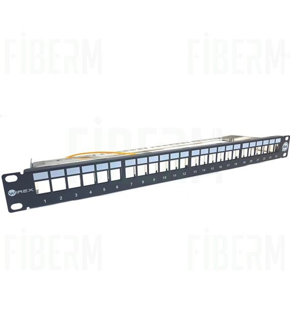 WIREX Patch Panel CAT6A STP dla 24 sztuk keystone czarny z listwą wsporczą WPP-6A-S-24-1-BL