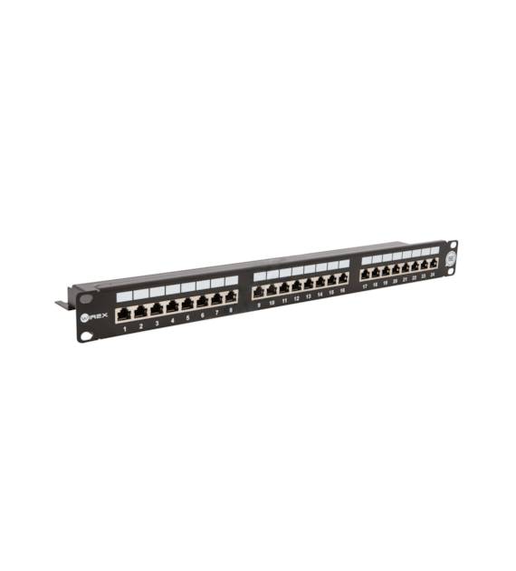 WIREX Patch Panel CAT5E STP 24x RJ45 1U czarny z listwą wsporczą WPP-5-S-24-1-BL