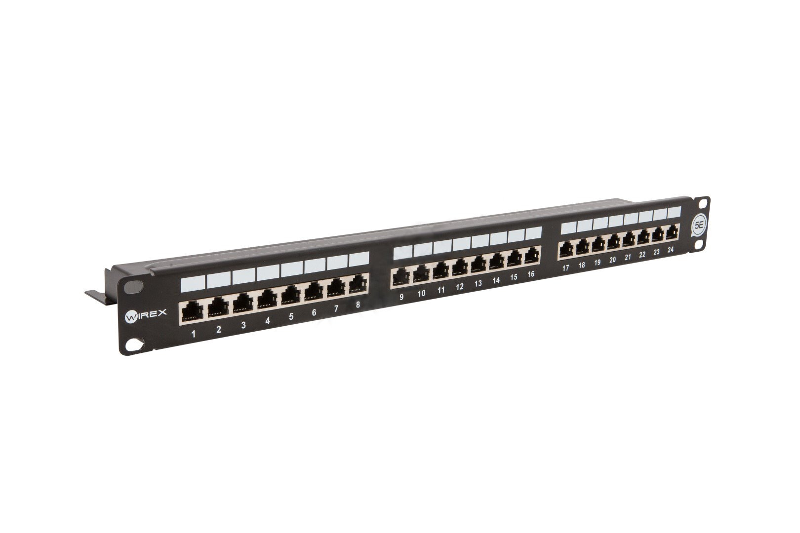 WIREX Patch Panel CAT5E STP 24x RJ45 1U czarny z listwą wsporczą WPP-5-S-24-1-BL