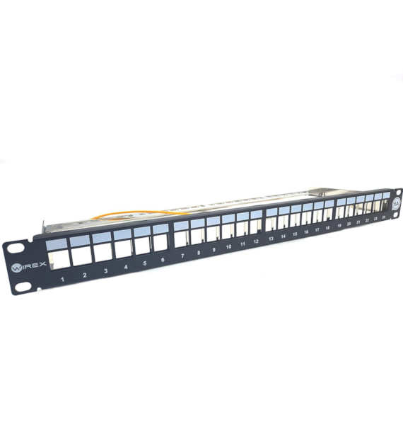 WIREX Patch Panel CAT6 STP dla 24 sztuk keystone czarny z listwą wsporczą WPP-6-S-24-1-BL