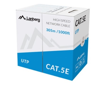 LANBERG KABEL LAN UTP KAT.5E 305M DRUT CU SZARY CPR + FLUKE PASSED