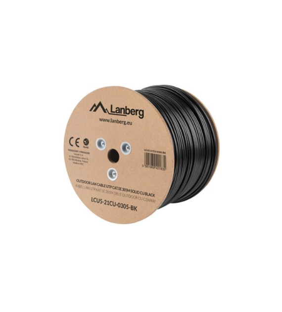 LANBERG KABEL LAN UTP KAT.5E 305M DRUT OUTDOOR CU CZARNY FLUKE PASSED