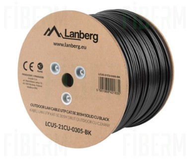 LANBERG CABLE LAN UTP CAT.5E 305M WIRE OUTDOOR CU BLACK FLUKE PASSED