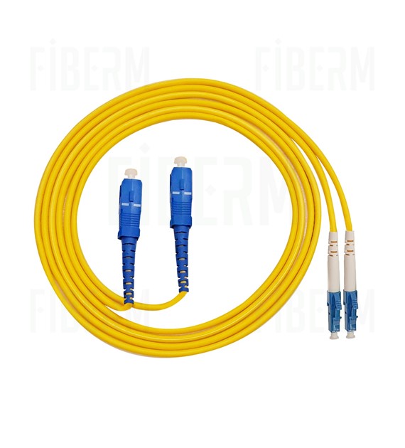 FIBERM Patchcord SC/UPC-LC/UPC 10m Single Mode Duplex włókno G652D 3,0mm PVC