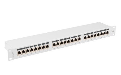 LANBERG Patch Panel 24 porty 1U CAT6A ekranowany szary