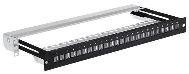 StalFlex Patch panel modularny, wysuwany 19  1U 24 porty, czarny PPM19-1U-24P-S-B