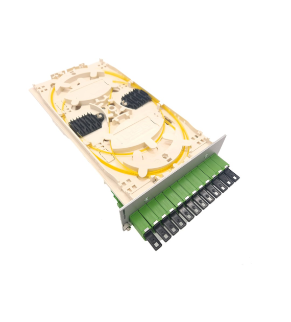 Wyposażony kompaktowy moduł kasetowy KMK-MCM-12-SCA, 12 adapterów SC/APC, 12 zakończeń SC/APC