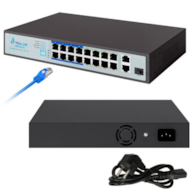EXTRALINK VIRTUS V3 Switch PoE niezarządzalny, 16x FE PoE, 2x GE, 1x SFP, Power Supply 150W, RACK