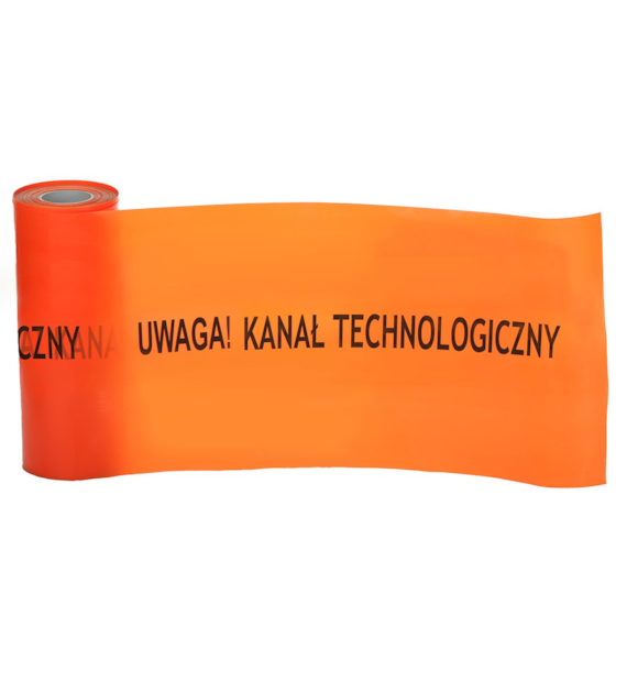 Taśma ostrzegawcza 100metrów (napis Uwaga Kanał Technologiczny), taśmy są wykonane z perforowanymi otworami, których średnica wynosi min. 10mm.