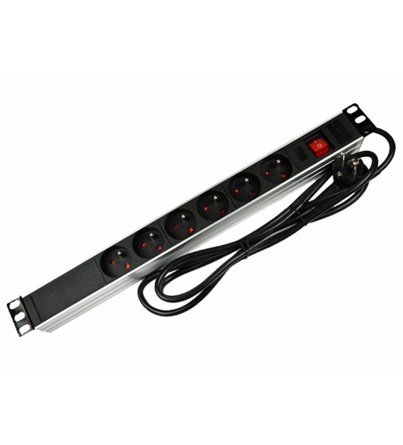 Listwa zasilająca 6 portowa 2m z włącznikiem obudowa ALU RACK 19`