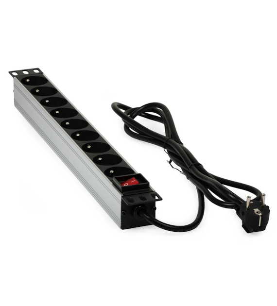 Listwa zasilająca 9 portowa 2m z włącznikiem obudowa ALU RACK 19`