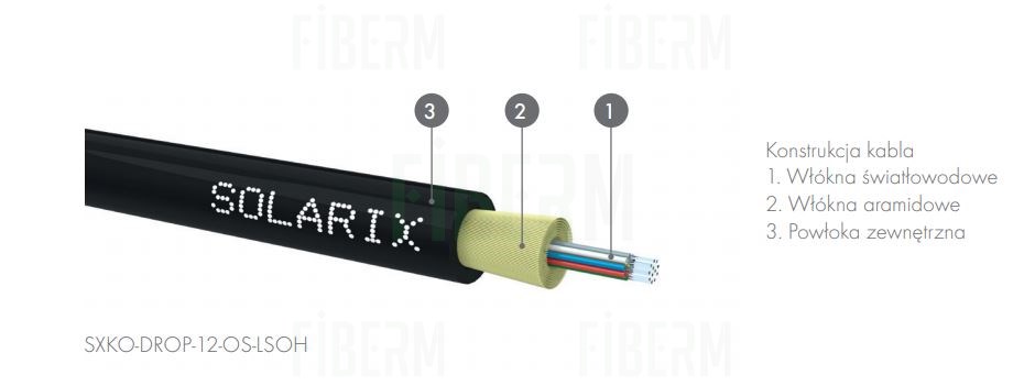 SOLARIX kabel światłowodowy DROP1000 24J średnica 3,9mm (pakowany w bębny 2km) SXKO-DROP-1-OS-LSOH