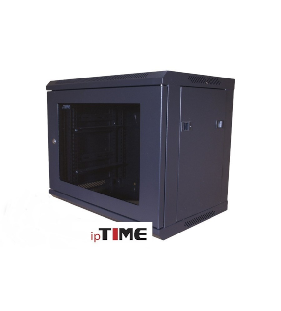 ipTIME Szafa RACK 19` wisząca 9U głębokość 400mm czarna drzwi szklane