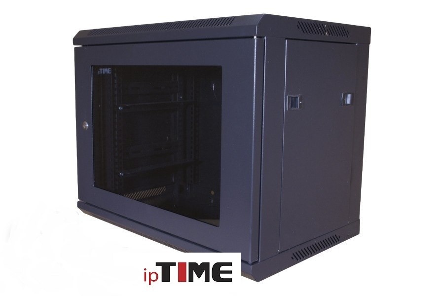 ipTIME Szafa RACK 19` wisząca 9U głębokość 400mm czarna drzwi szklane