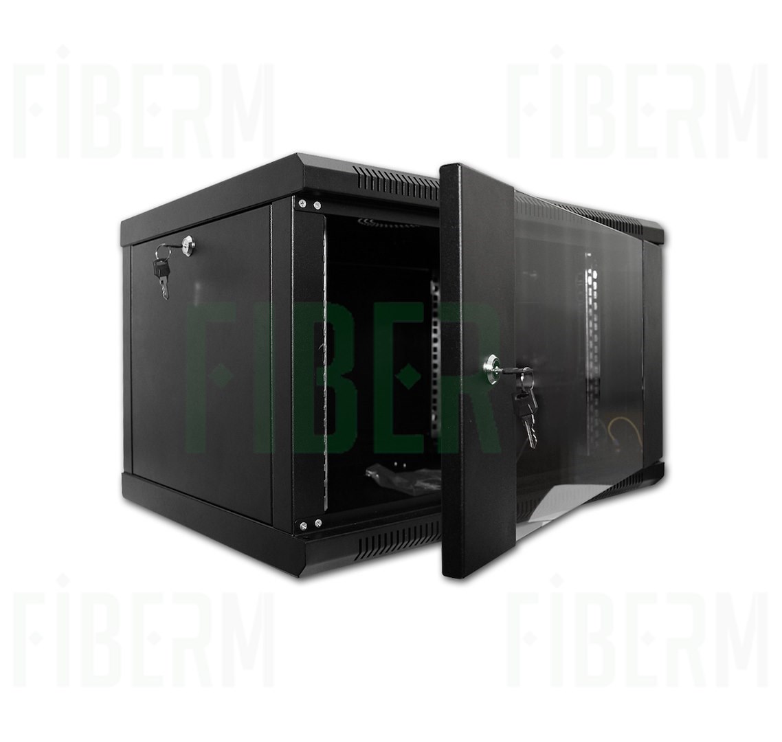 FIBERM Szafa RACK 19'' stojąca 22U szer/głęb 600/800mm czarna drzwi szklane + panel wentylatorów x2 + termostat